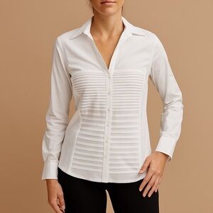 Sharagano White Button Down Shirt Blouse Size XL